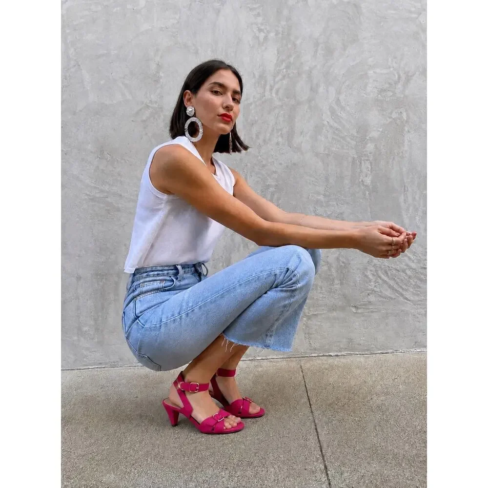 J.Crew Vintage Y2K Fuchsia Suede Made in Italy Ankle Strap Cone Heel Sandals